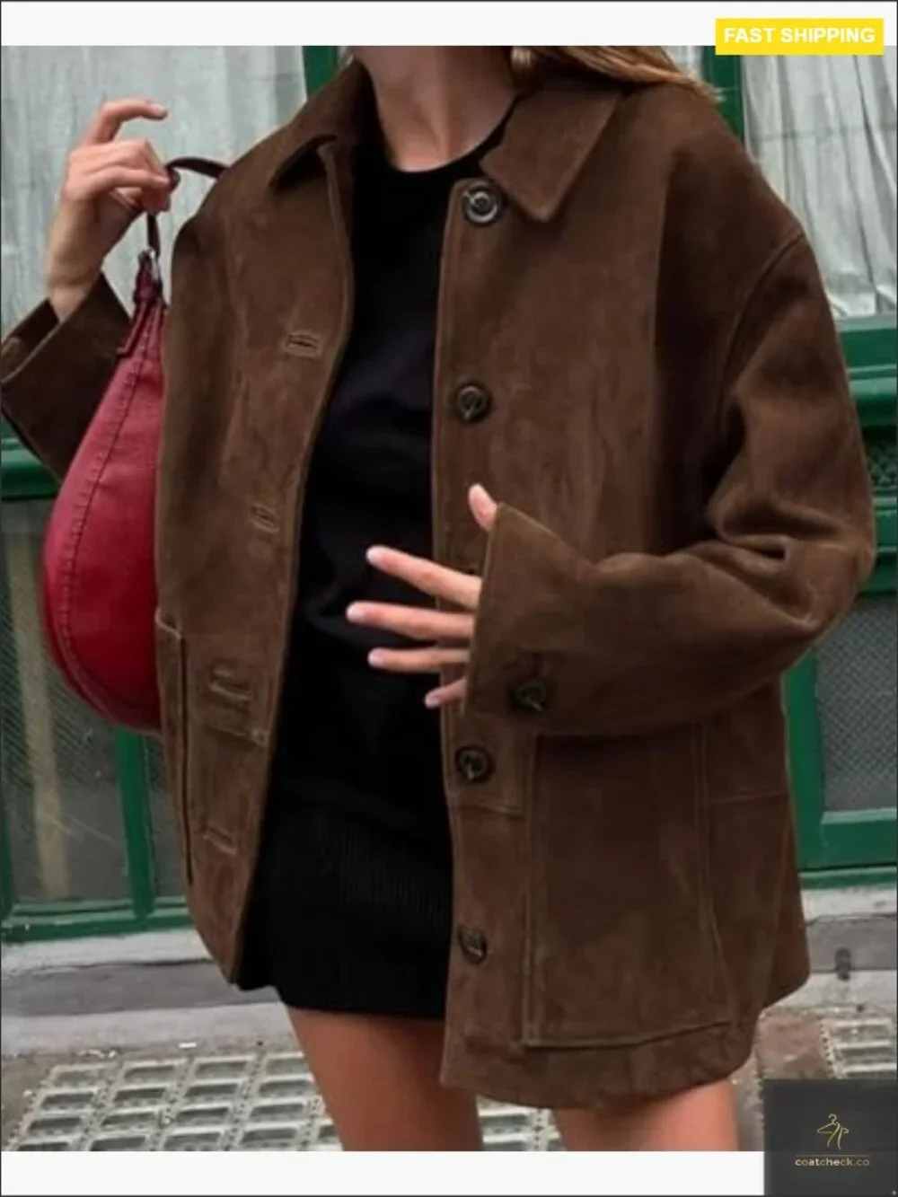 Women's Faux Suede Midi Shacket Coat Button Down Oversized Long Sleeve Casual